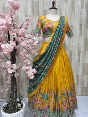 Kalamkari lehenga & blouse paired with beautiful kalamkari dupatta