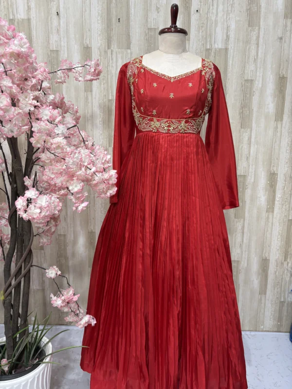 Pure crepe long gown with beautiful maggam work