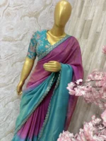 Pure tissue dual shade saree paired with beautiful tissue blouse with sequin & zari weaving