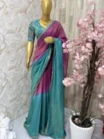 Pure tissue dual shade saree paired with beautiful tissue blouse with sequin & zari weaving