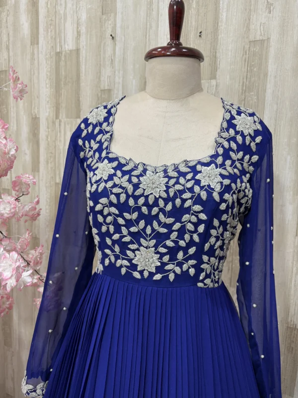 Heavy maggam work dual shade long gown with heavy flare