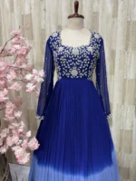 Heavy maggam work dual shade long gown with heavy flare