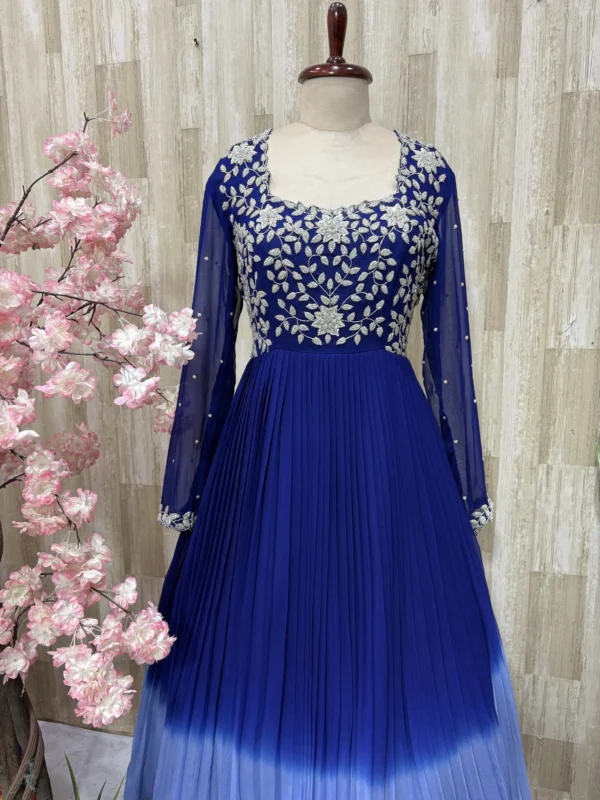 Heavy maggam work dual shade long gown with heavy flare