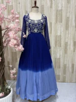 Heavy maggam work dual shade long gown with heavy flare