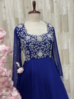 Heavy maggam work dual shade long gown with heavy flare