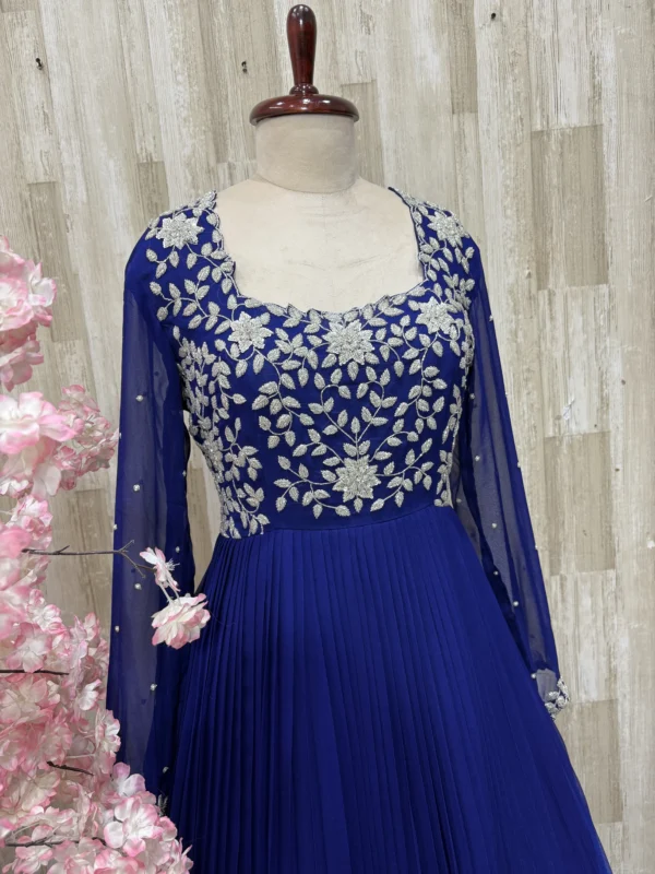 Heavy maggam work dual shade long gown with heavy flare