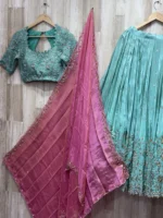 Bridal tissue heavy hand work lehenga & blouse paired with contrast dupatta