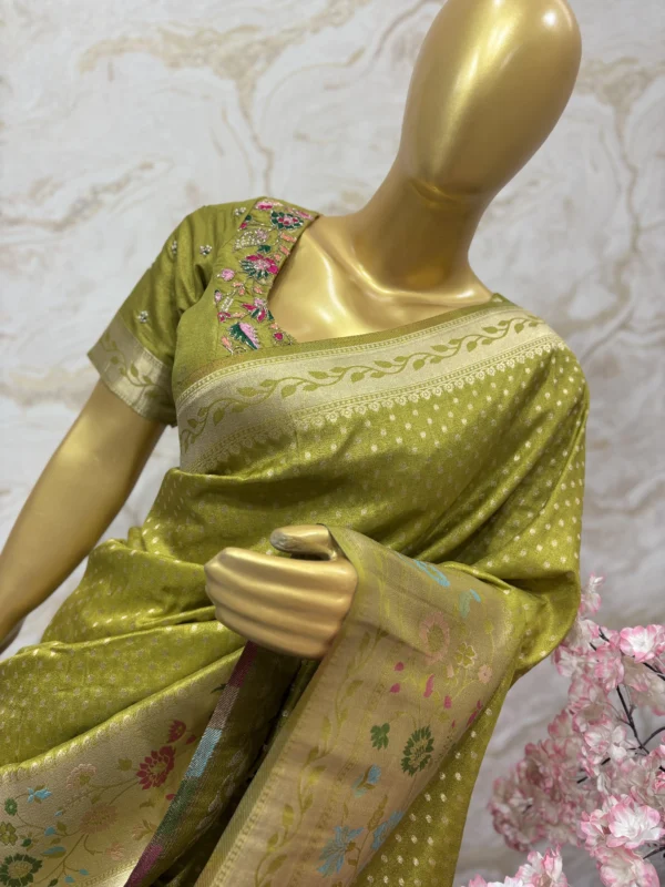Soft banaras silk saree with pithani border paired with maggam work blouse