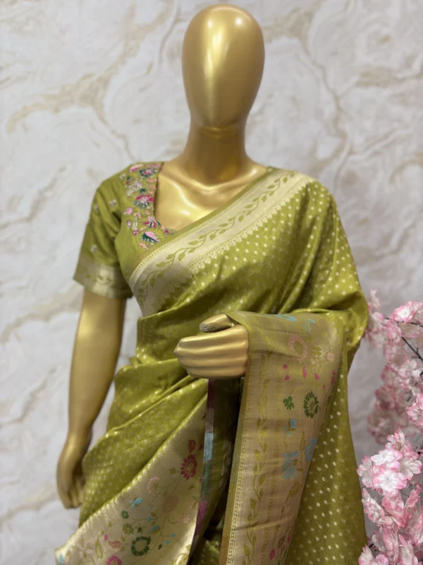 Soft banaras silk saree with pithani border paired with maggam work blouse