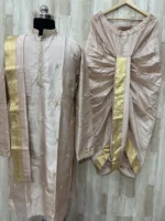 Pure pattu men's kurta with beautiful maggam work paired with matching dhoti & kanduva