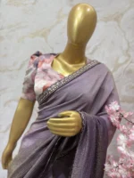 Crushed tissue falling dual shades saree paired with pretty blouse