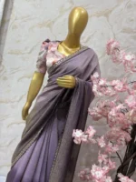 Crushed tissue falling dual shades saree paired with pretty blouse