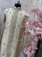 Pure raw silk men's shervani with heavy maggam work with dhoti & kanduva