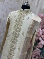 Pure raw silk men's shervani with heavy maggam work with dhoti & kanduva