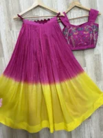 Dual shade skirt paired with pretty maggam work blouse
