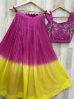 Dual shade skirt paired with pretty maggam work blouse