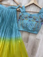 Pure crepe dual shade skirt paired with beautiful maggam work crop