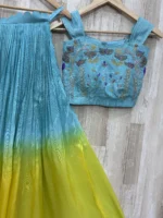 Pure crepe dual shade skirt paired with beautiful maggam work crop