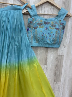 Pure crepe dual shade skirt paired with beautiful maggam work crop