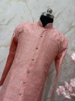 Rawsilk sequin & embroidery work kurta paired with cream colour pijama