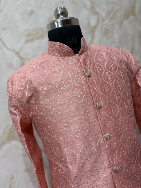 Rawsilk sequin & embroidery work kurta paired with cream colour pijama
