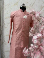 Rawsilk sequin & embroidery work kurta paired with cream colour pijama