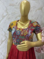 Hand painted pen kalamkari long gown having heavy maggam work