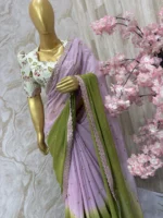 Dual shade sequin work saree paired with pretty floral sequin work blouse