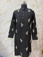Designer men's kurta with pretty maggam work paired with cream colour pijama