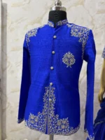 Pure rawsilk royal blue sherwani with heavy maggam work