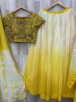 Dual shade lehenga paired with heavy maggam work blouse & dupatta