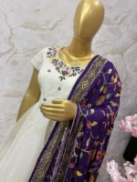 Elegant ivory anarkali with kalamkari dupatta