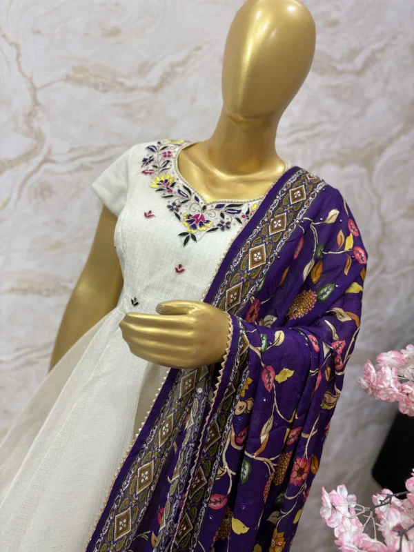 Elegant ivory anarkali with kalamkari dupatta