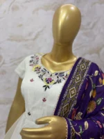 Elegant ivory anarkali with kalamkari dupatta