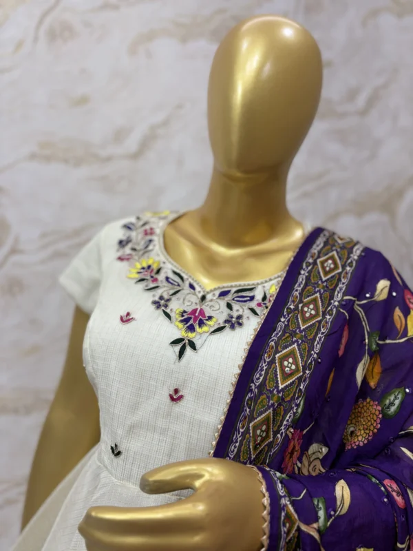 Elegant ivory anarkali with kalamkari dupatta