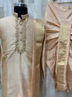 Pure pattu dhoti set with beautiful maggam work