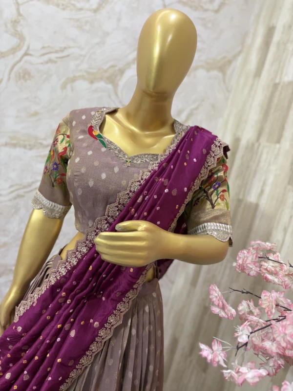 Regal zari tissue lehenga with maggam embroidery & bandhani dupatta