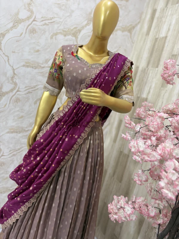 Regal zari tissue lehenga with maggam embroidery & bandhani dupatta