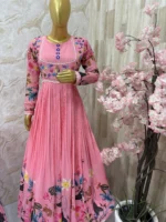 Pink floral long gown with heavy flare