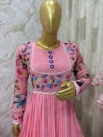 Pink floral long gown with heavy flare