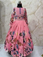 Kids georgette long gown with heavy maggam work on yoke part