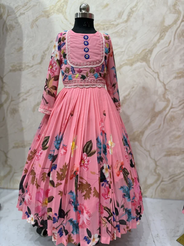 Kids georgette long gown with heavy maggam work on yoke part