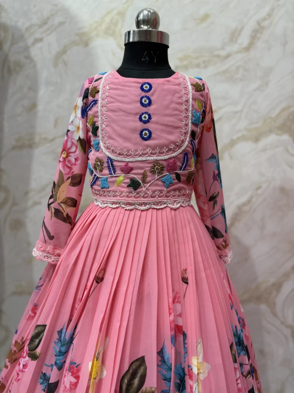 Kids georgette long gown with heavy maggam work on yoke part