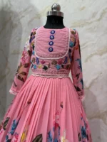 Kids georgette long gown with heavy maggam work on yoke part