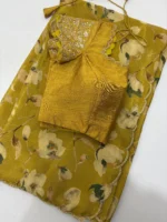 Tissue floral saree with maggam work blouse & scallop border
