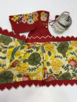 Pure pen kalamkari hand painted saree having embroidery scallop border paired with beautiful embroidery blouse