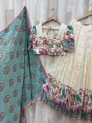 Kalamkari lehenga paired with beautiful sequin work dupatta