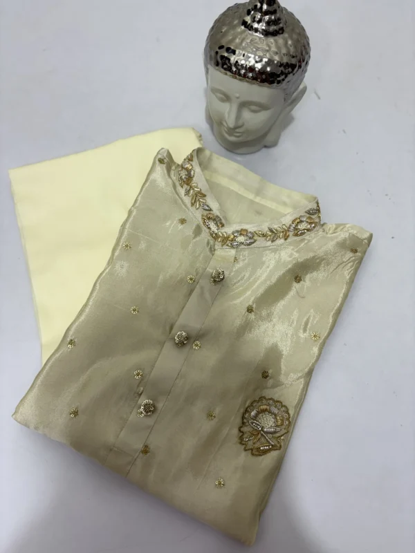 Pure tissue men's kurta set with maggam work
