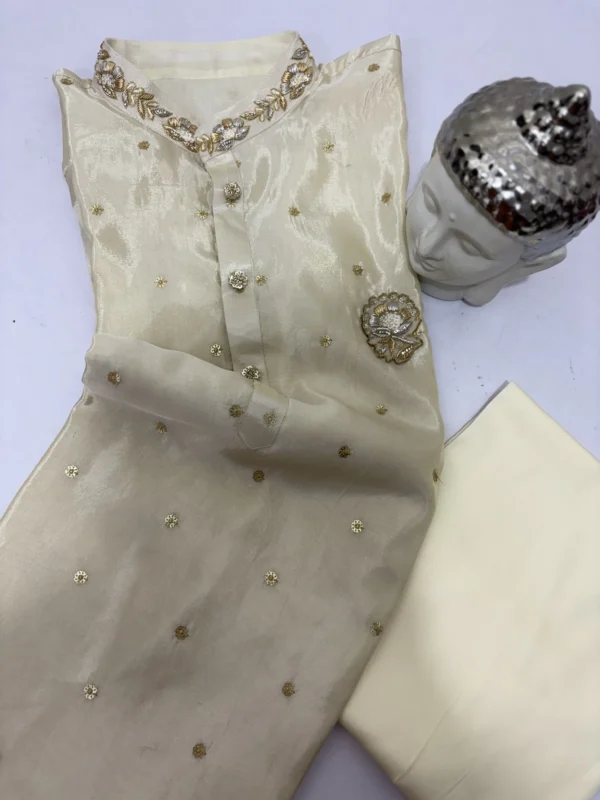 Pure tissue men's kurta set with maggam work