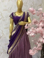 Soft silk lehenga having rich border paired with heavy maggam work blouse & muniya dupatta
